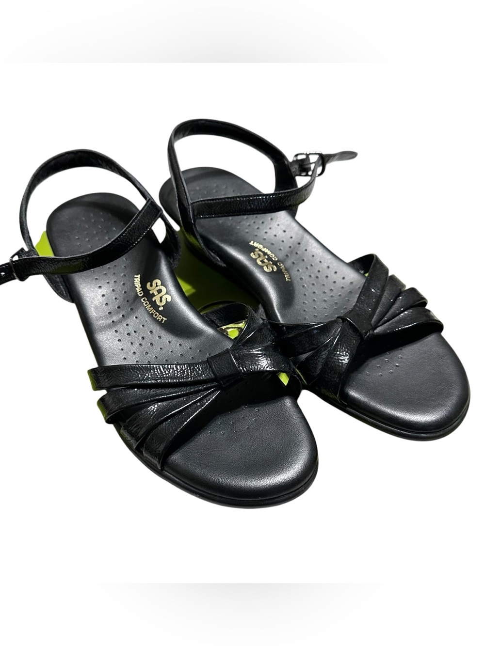 SAS Women’s Strippy Dress Sandals Black Leather Wedge Sz.10M Made in USA Career